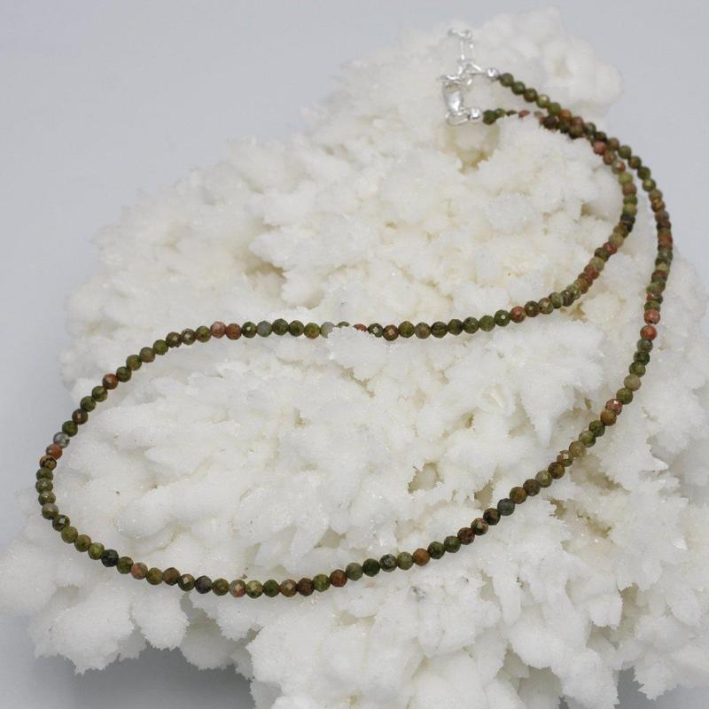Unakite Dainty Faceted Necklace || .925 Sterling Silver-Nature's Treasures