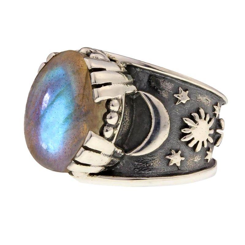 Unisex Sun, Moon and Stars Labradorite Ring - Sterling Silver || .925 Sterling Silver-Nature's Treasures