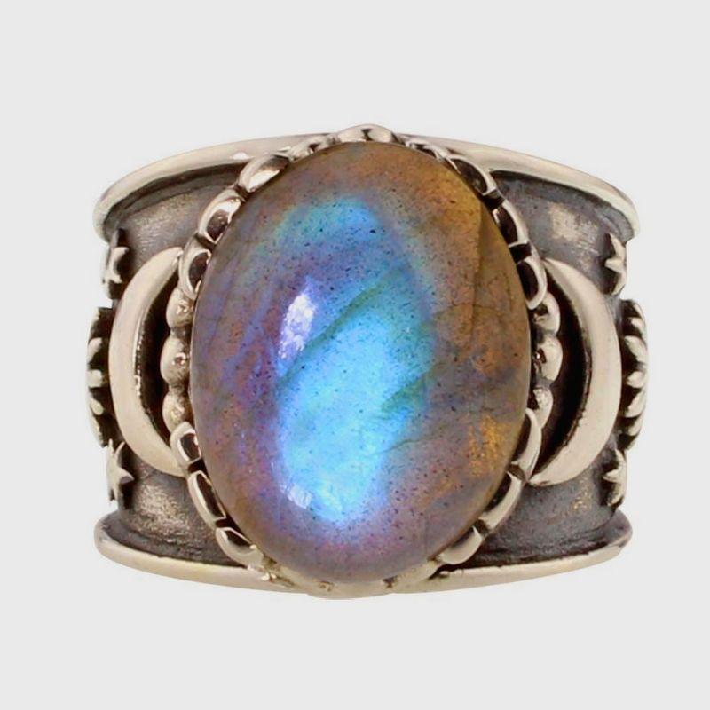 Unisex Sun, Moon and Stars Labradorite Ring - Sterling Silver || .925 Sterling Silver