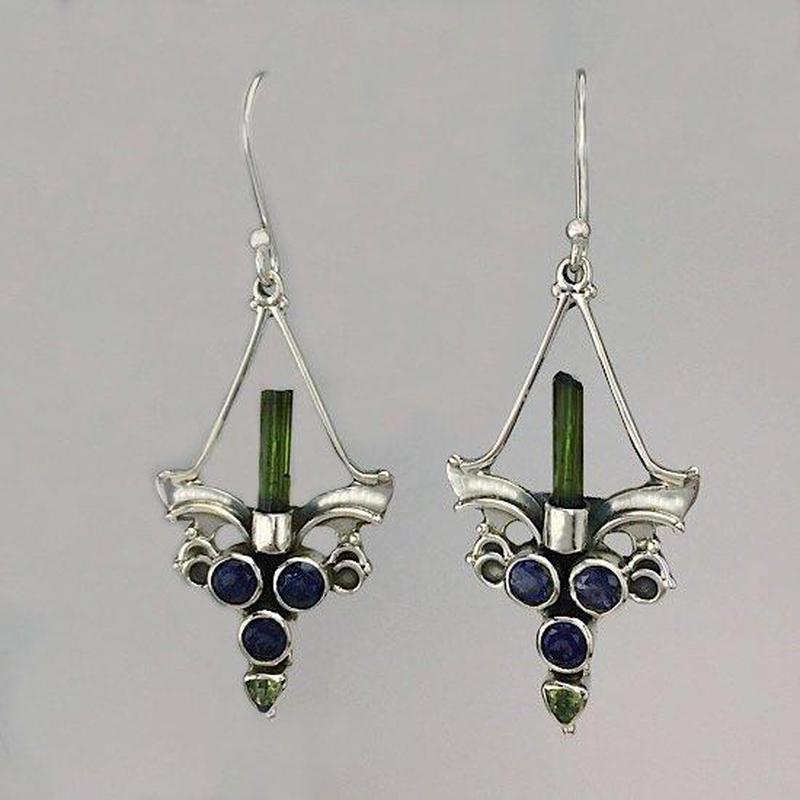 Vintage Chandelier Multi-Stone French Hook Earrings || .925 Sterling Silver-Nature's Treasures