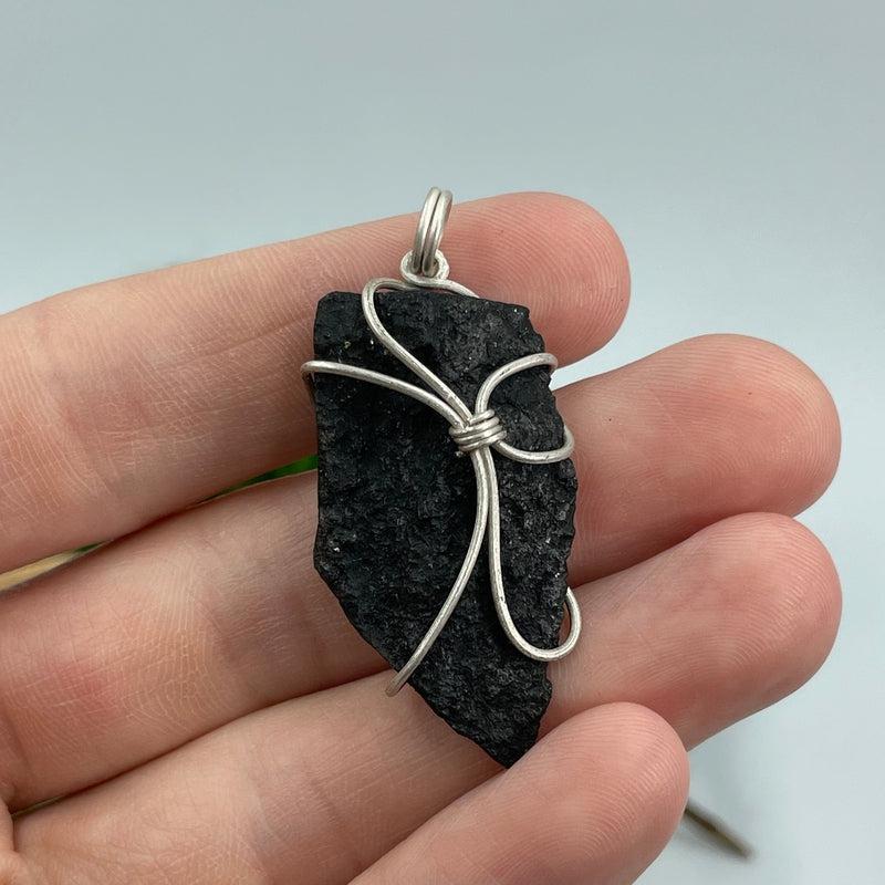 Wire Wrapped Rough Shungite Pendant || .925 Sterling Silver-Nature's Treasures