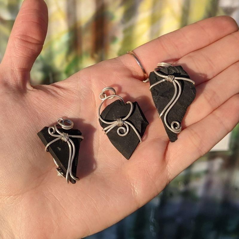 Wire Wrapped Rough Shungite Pendant || .925 Sterling Silver-Nature's Treasures