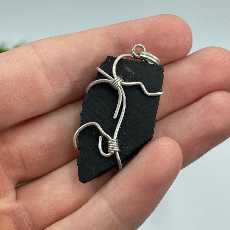 Wire Wrapped Rough Shungite Pendant || .925 Sterling Silver-Nature's Treasures