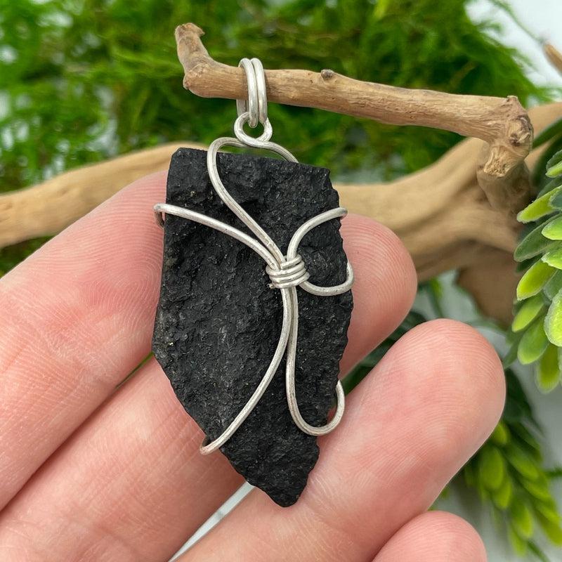 Wire Wrapped Rough Shungite Pendant || .925 Sterling Silver-Nature's Treasures