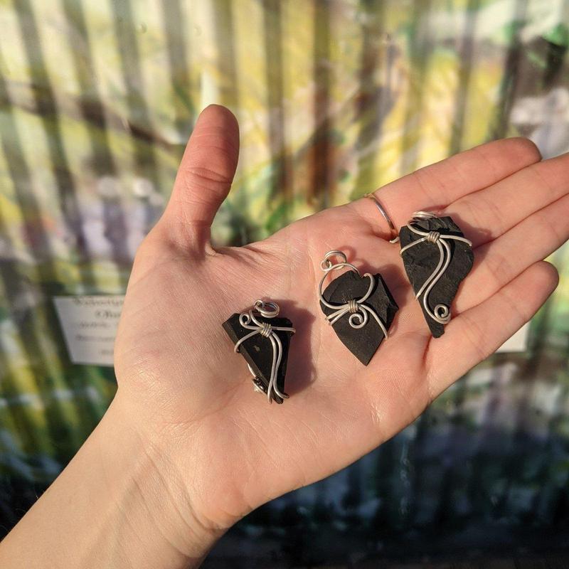 Wire Wrapped Rough Shungite Pendant || .925 Sterling Silver-Nature's Treasures