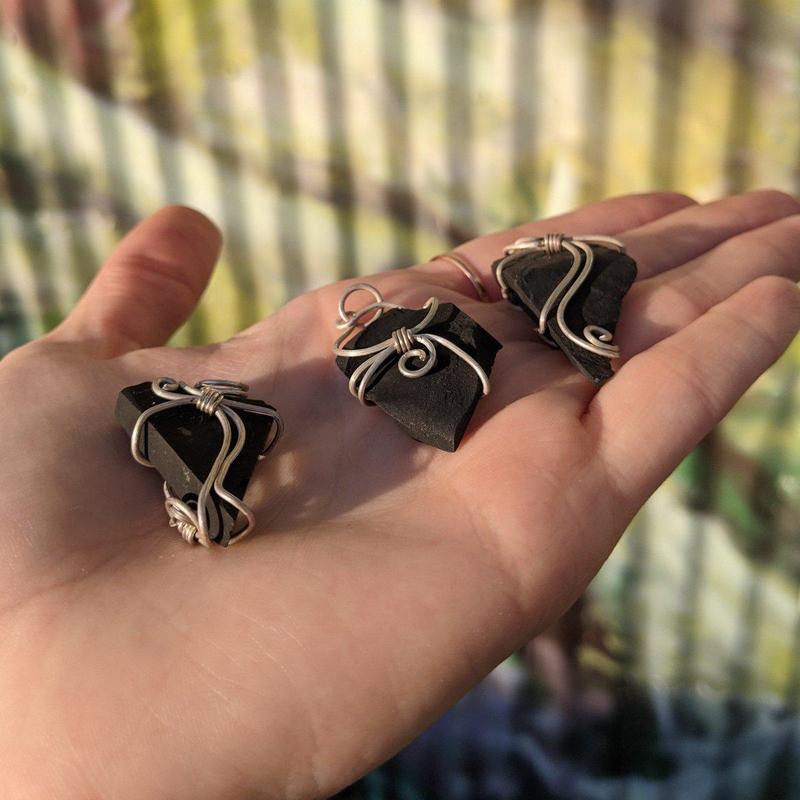 Wire Wrapped Rough Shungite Pendant || .925 Sterling Silver-Nature's Treasures