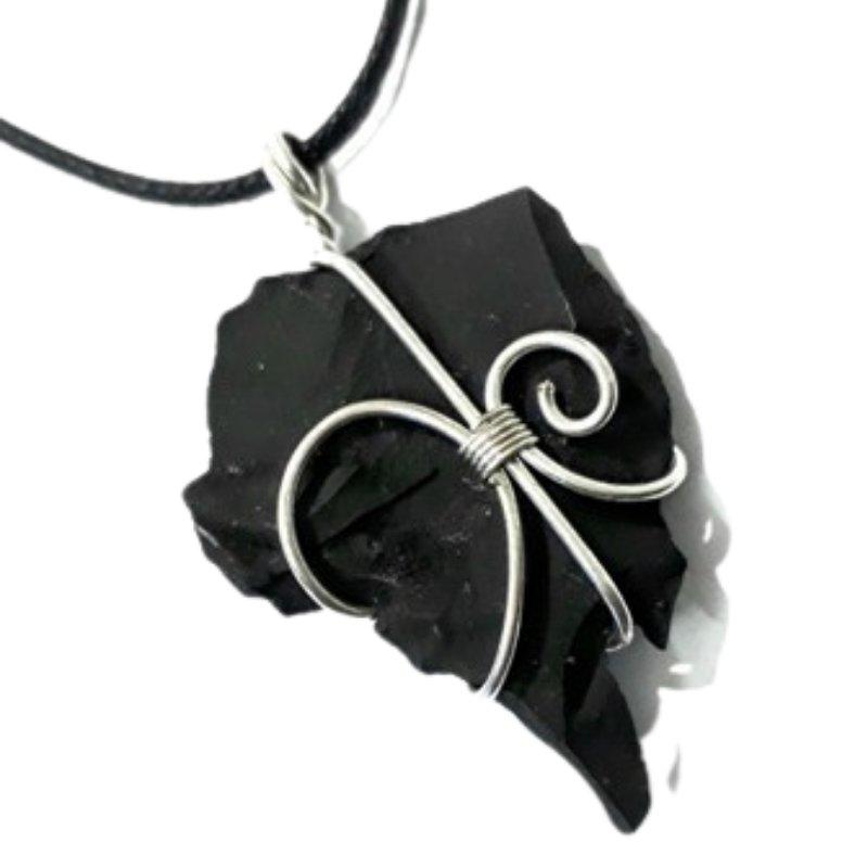 Wire Wrapped Rough Shungite Pendant || .925 Sterling Silver-Nature's Treasures