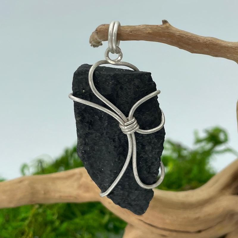Wire Wrapped Rough Shungite Pendant || .925 Sterling Silver