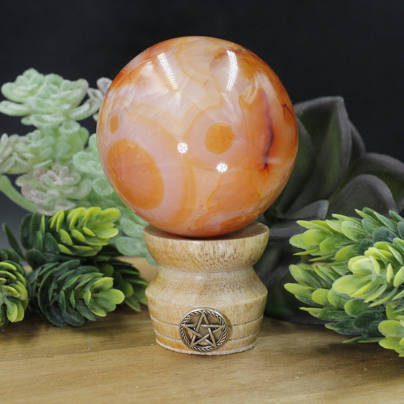 Wood Sphere Stand Pedestal With Pentacle Charm || Made In India-Nature's Treasures