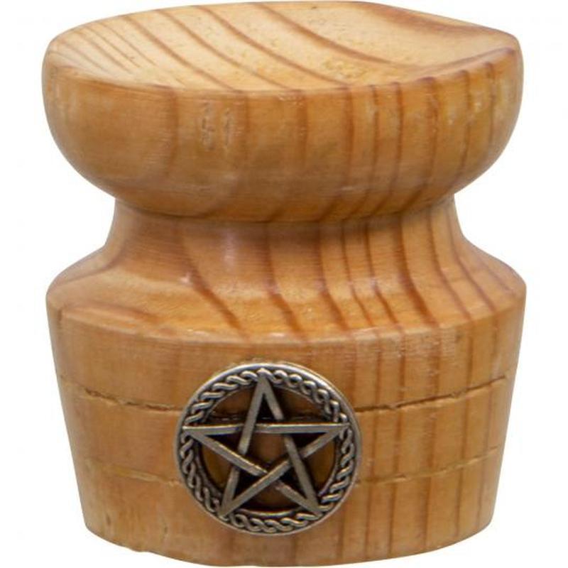 Wood Sphere Stand Pedestal With Pentacle Charm || Made In India-Nature's Treasures