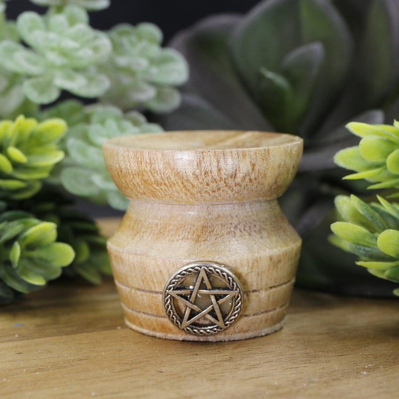 Wood Sphere Stand Pedestal With Pentacle Charm || Made In India-Nature's Treasures