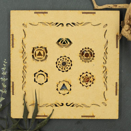 Wooden Chakra Symbol Stone Set || Chakra Symbol-Nature's Treasures
