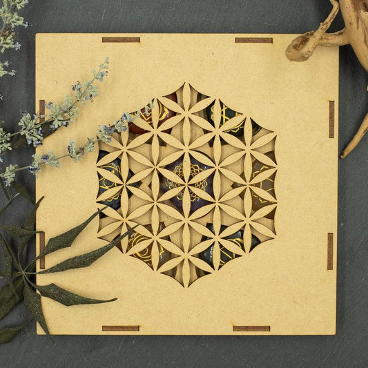 Wooden Chakra Symbol Stone Set || Flower of life-Nature's Treasures