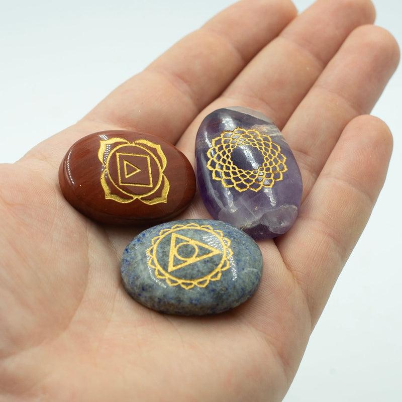 Wooden Chakra Symbol Stone Set || Seed of life-Nature's Treasures