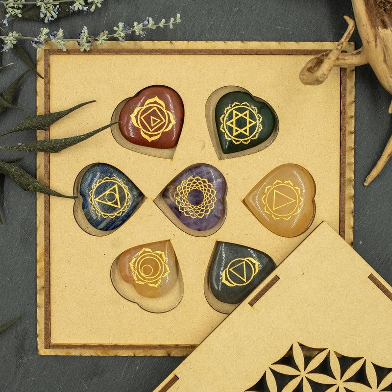 Wooden Chakra Symbol Stone Set || Seed of life-Nature's Treasures