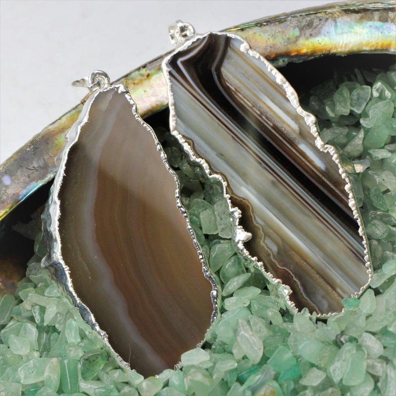 Yellow/Brown Dyed Agate Slice Silver Plated Pendant-Nature's Treasures