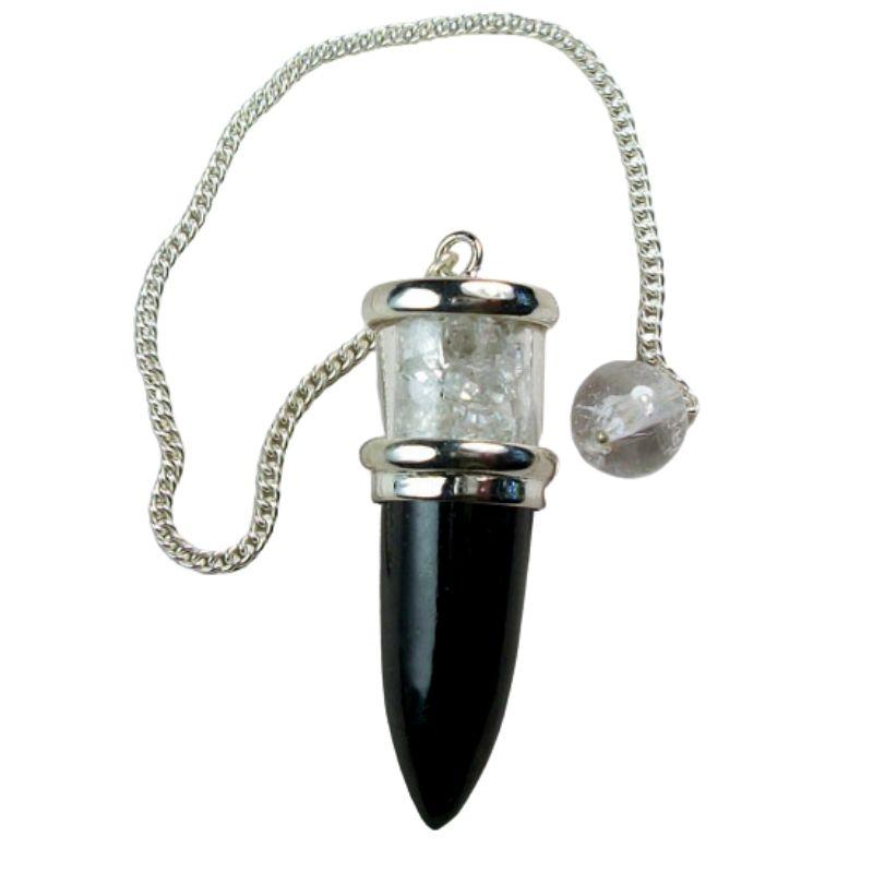 Yin Yang Black Tourmaline & Herkimer Diamond Pendulum - Sterling Silver || .925 Sterling Silver
